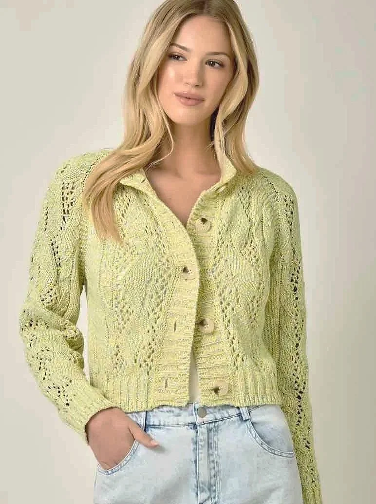 100% Cotton Cable Knit Cardigan - Yellow — Camp Willow